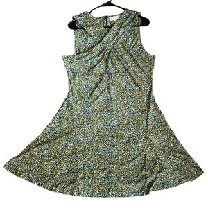 Michael Kors Floral A - Line Dress Taxi Yellow Crisscrossed Halter Neck Size XL